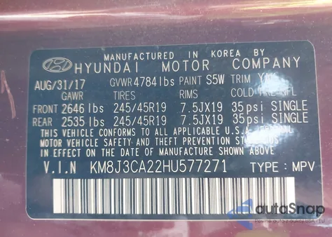 2017 Hyundai Tucson Limited/Sport And Eco/Se из США, поврежденный, VIN KM8J3CA22HU577271